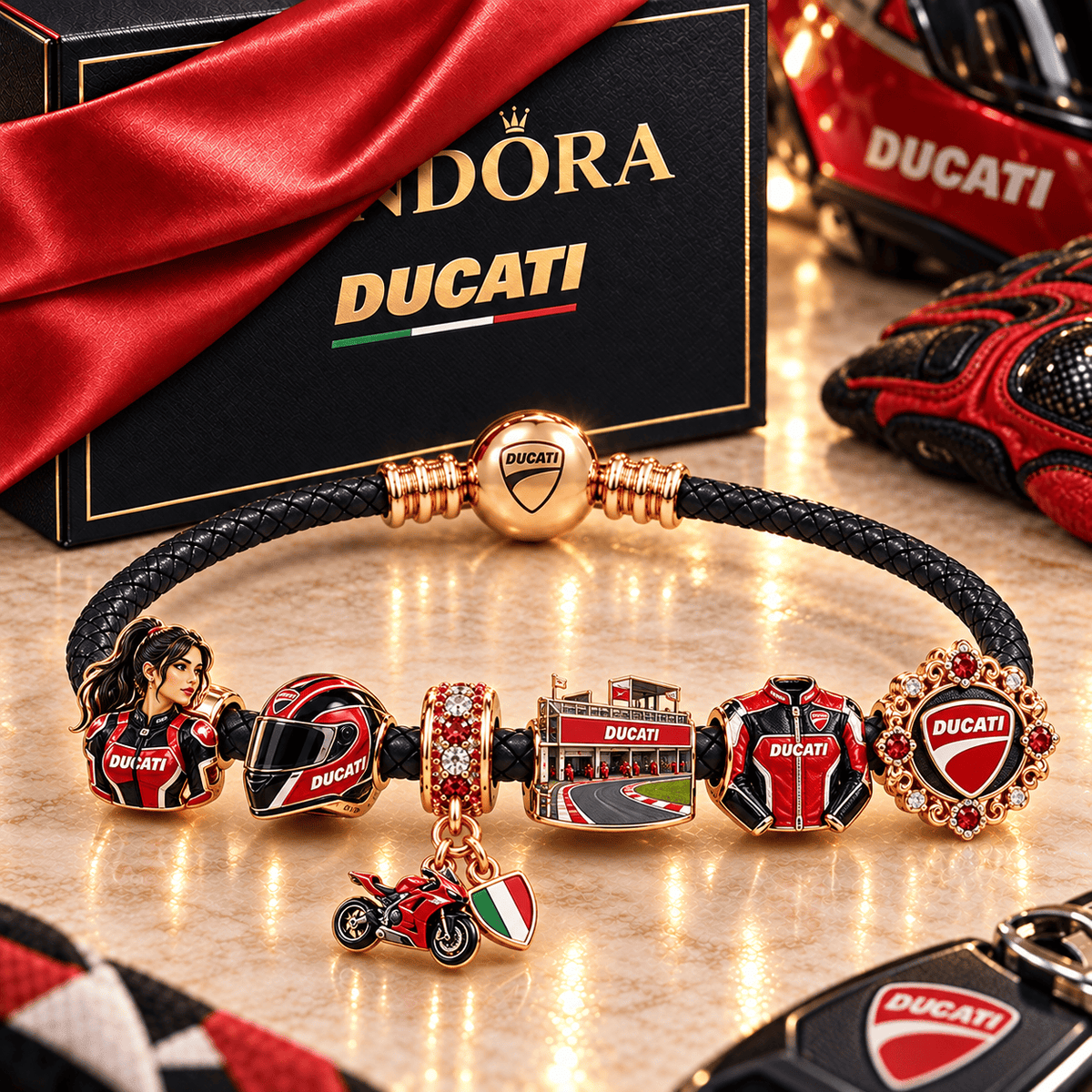 DCT Braided Leather Charm Bracelet Set NHVH