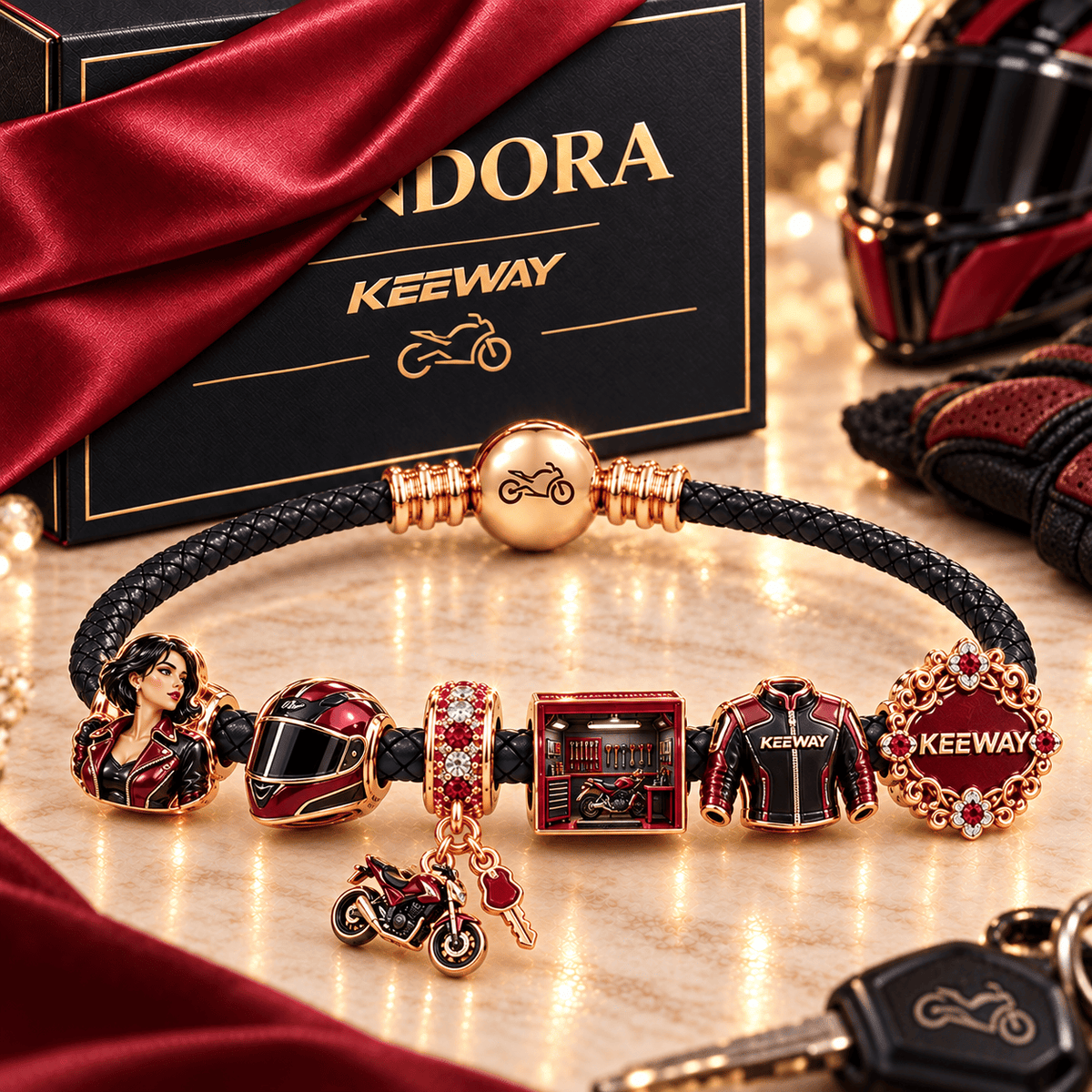 KEW Braided Leather Charm Bracelet Set NHVH