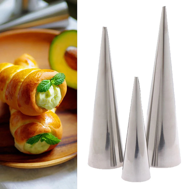 12pcs Conical Tubes Croissants Cone Horn Spiral Steel Roll Cream Bread Molds