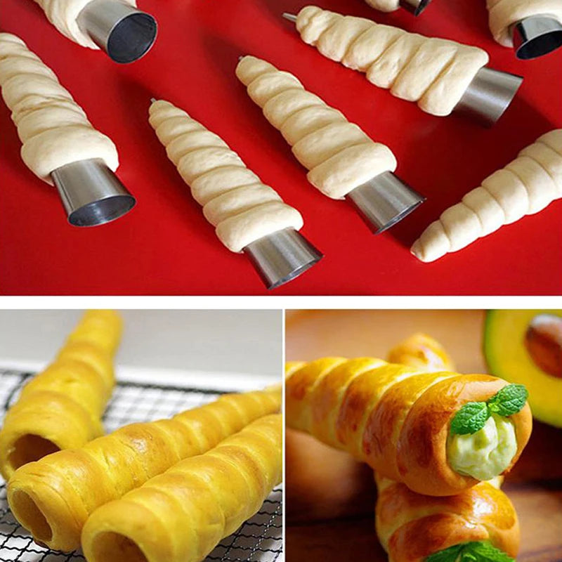 12pcs Conical Tubes Croissants Cone Horn Spiral Steel Roll Cream Bread Molds