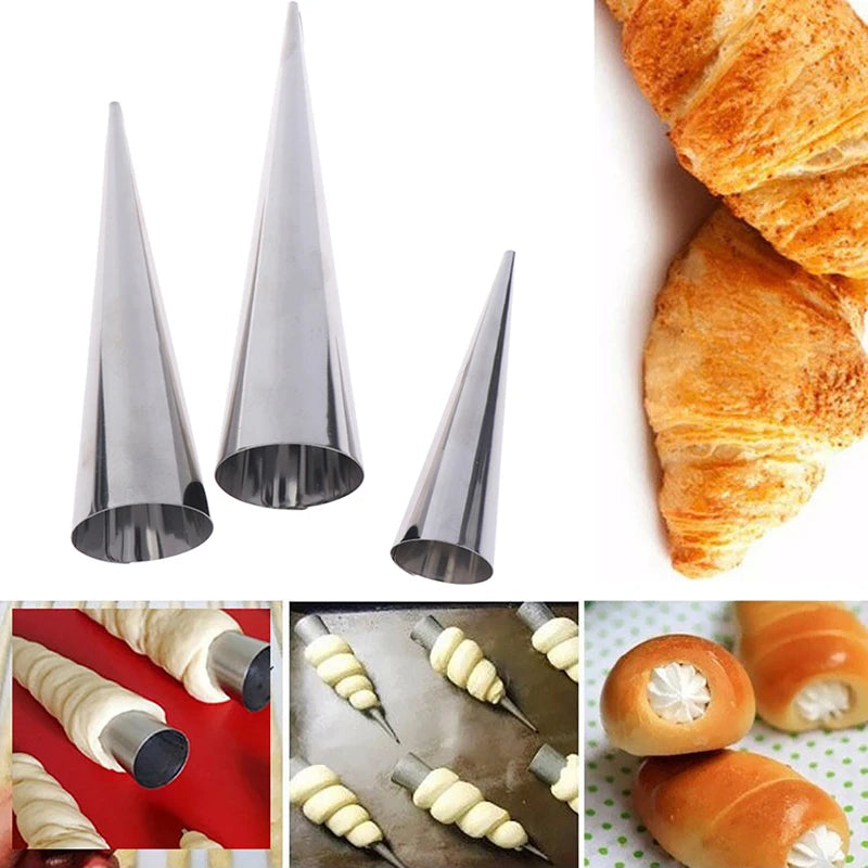 12pcs Conical Tubes Croissants Cone Horn Spiral Steel Roll Cream Bread Molds