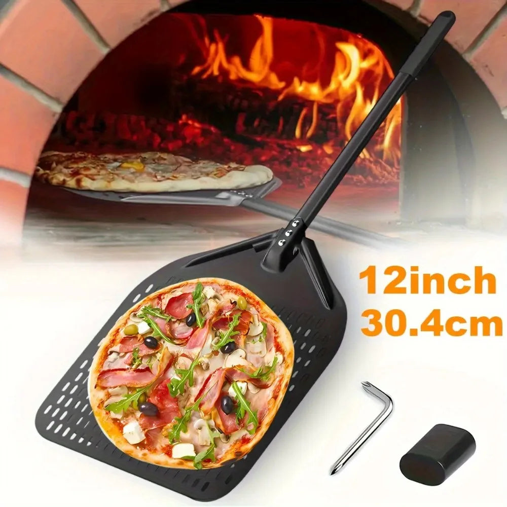 Stainless Steel Pizza Peel 12 Inch Perforated Non Slip Professional Oven Tool for Restaurant Home Kitchen Accessories